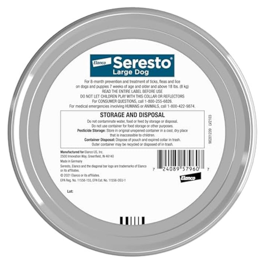 (2 Pack) Seresto® Flea & Tick Collar for Large Dogs Over 18 lbs 8-Month Protection Vet-Recommended