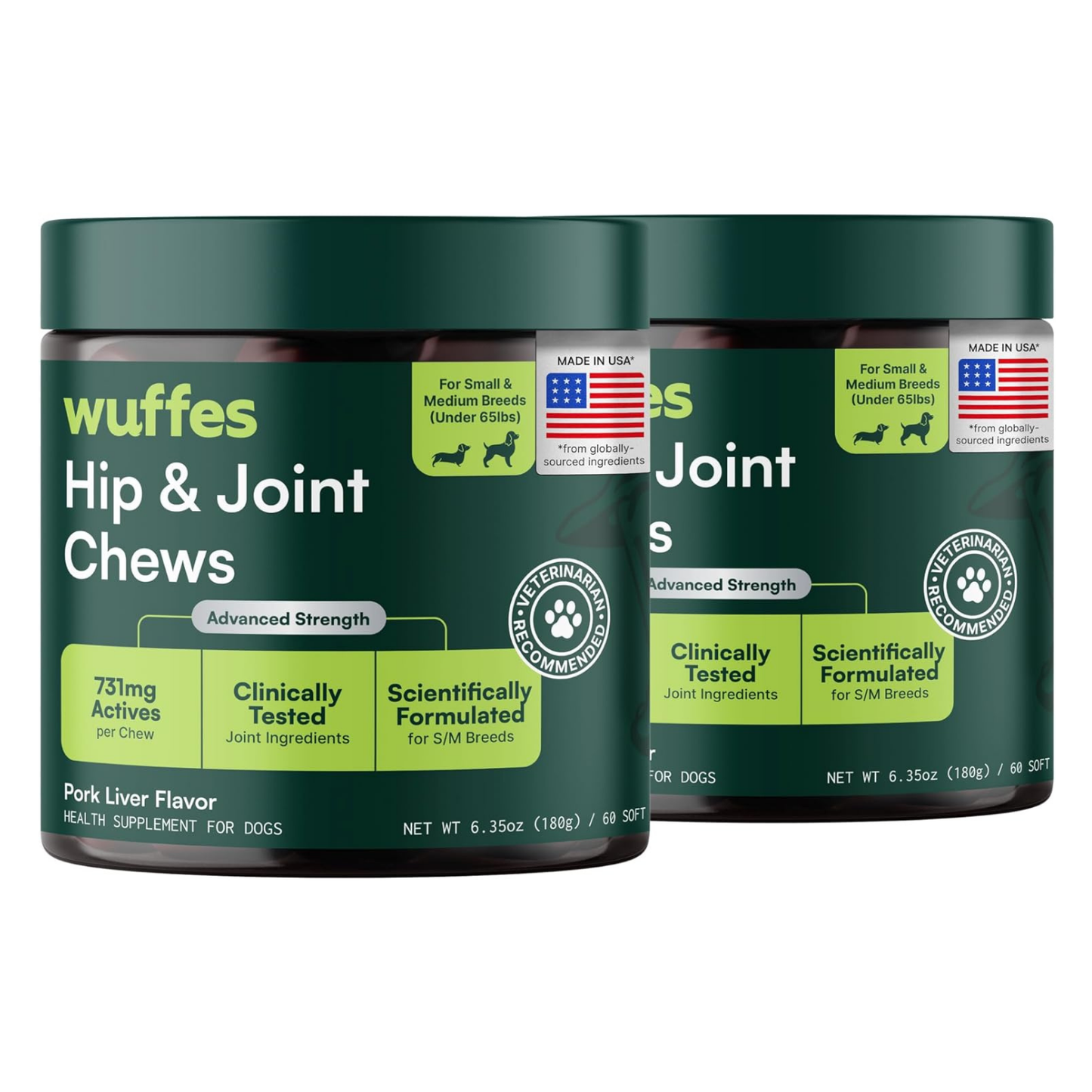 Wuffes Hip & Joint Chews for Small & Medium Breed Dogs Under 65 lbs, 120 Soft Chews 2Pack