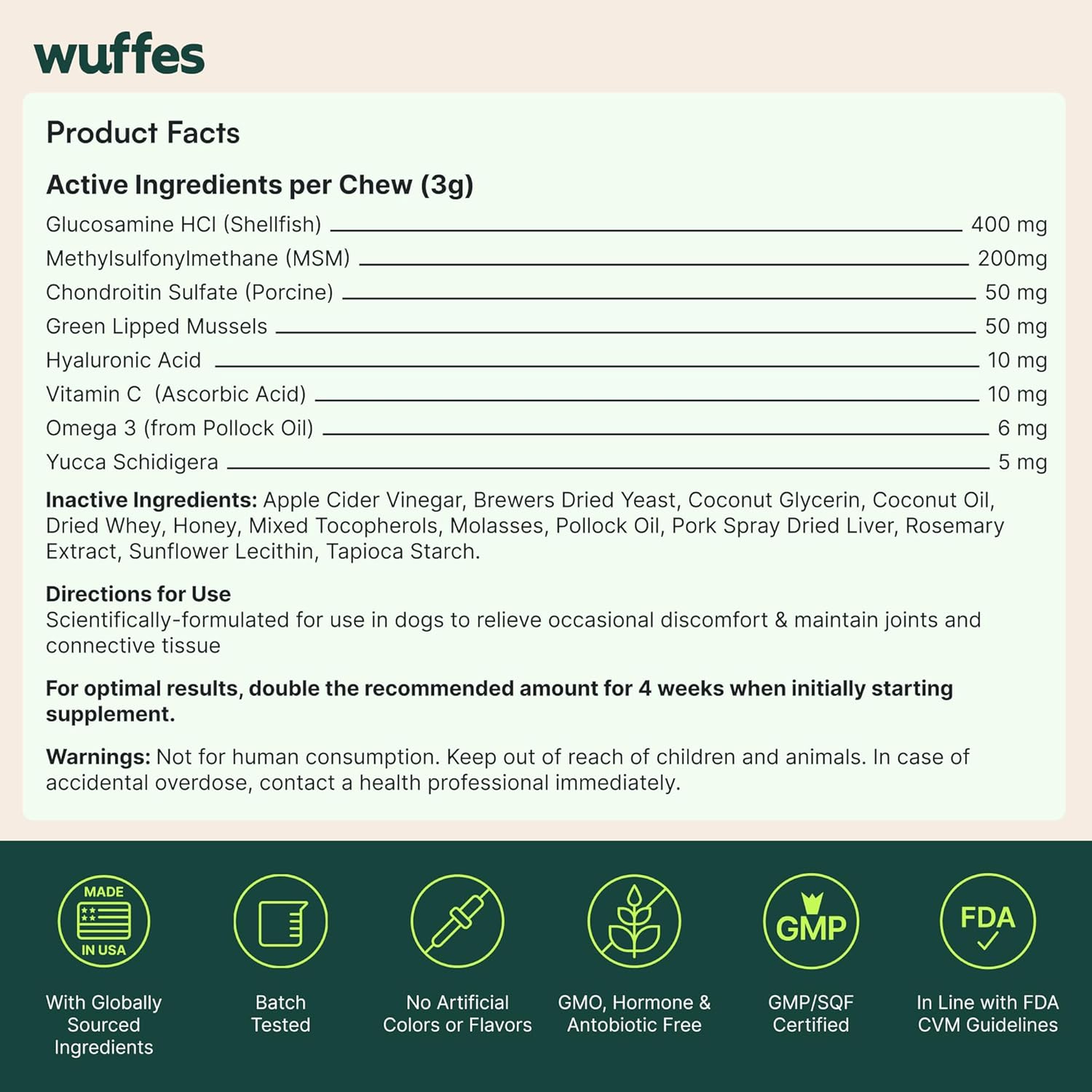 Wuffes Hip & Joint Chews for Small & Medium Breed Dogs Under 65 lbs, 120 Soft Chews 2Pack
