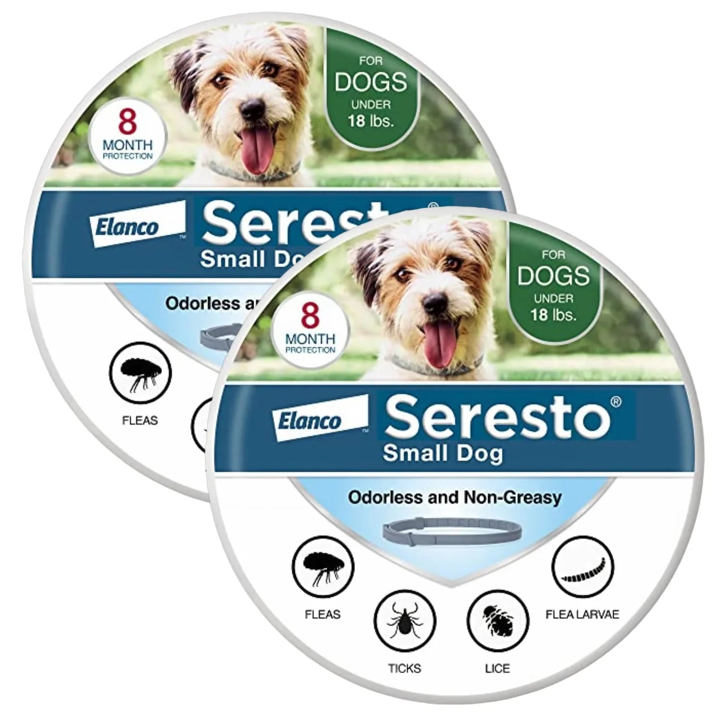 Seresto (2 Pack) Small Dog Flea & Tick Prevention Collar 8-Month Protection for Dogs Under 18 lbs