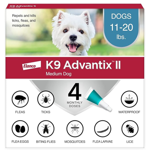 K9 Advantix II Flea, Tick & Mosquito Prevention for Medium Dogs (11–20 lbs) – 4 Month Supply