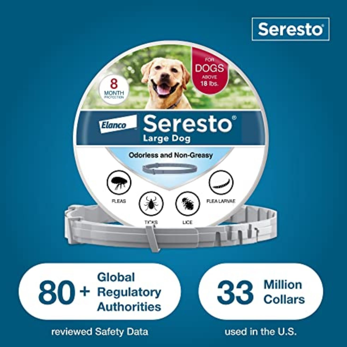 Seresto (2 Pack) Flea & Tick Collar for Large Dogs Over 18 lbs 8-Month Protection Vet-Recommended