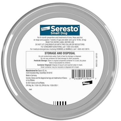 Seresto (2 Pack) Small Dog Flea & Tick Prevention Collar 8-Month Protection for Dogs Under 18 lbs