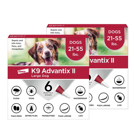 K9 Advantix II Flea Tick & Mosquito Treatment for Large Dogs 21–55 lbs 2 Pack of 6 Month Supply