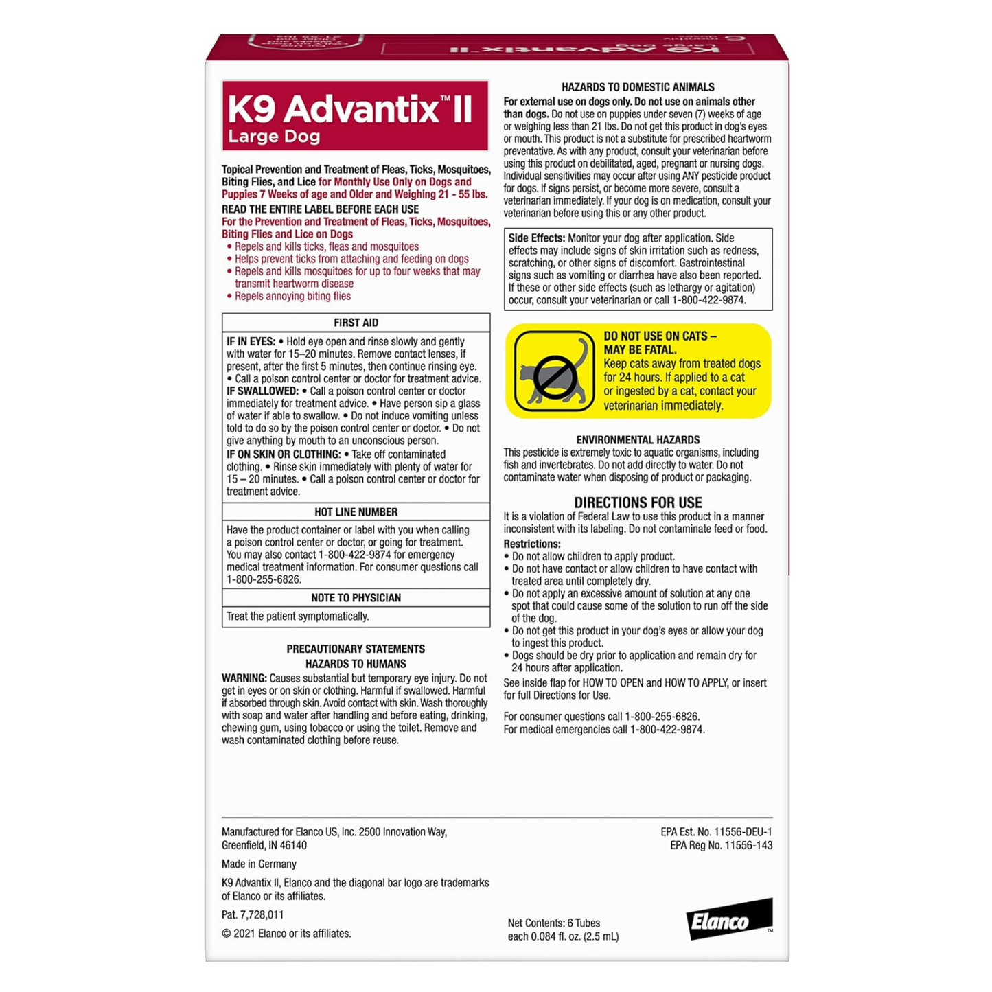 K9 Advantix II Flea Tick & Mosquito Treatment for Large Dogs 21–55 lbs 2 Pack of 6 Month Supply