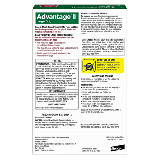 Advantage II Flea Treatment for Large Dogs 21-55 lbs 2 Pack of 6 Month Doses