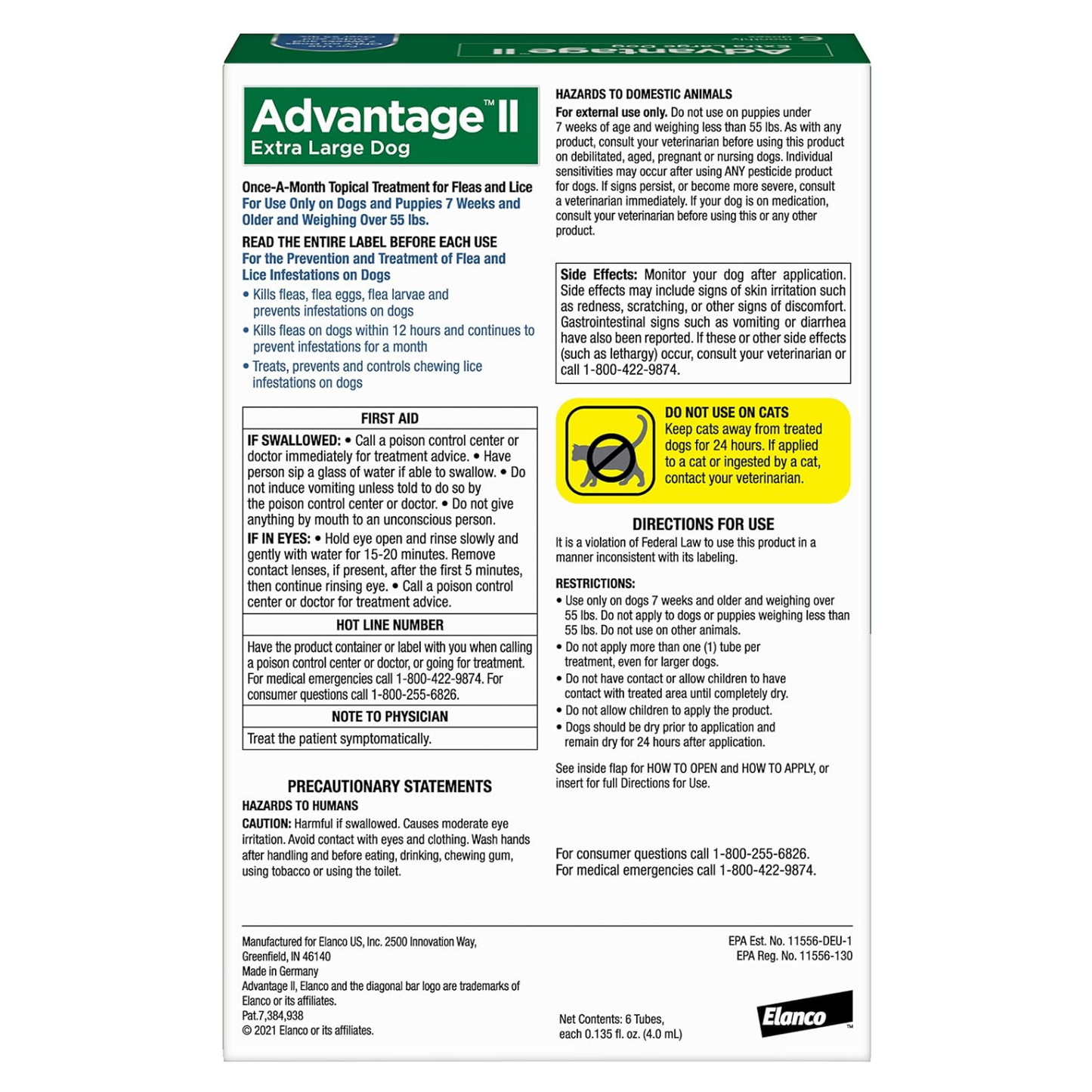 Advantage II XL Dog Flea Treatment & Prevention for Dogs Over 55 lbs 2 Pack 6 Month Supply)
