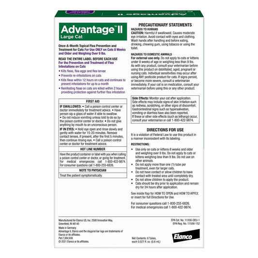 Advantage II Large Cat Flea Treatment & Prevention for Cats Over 9 lbs 2 Pack of 6-Month Supply