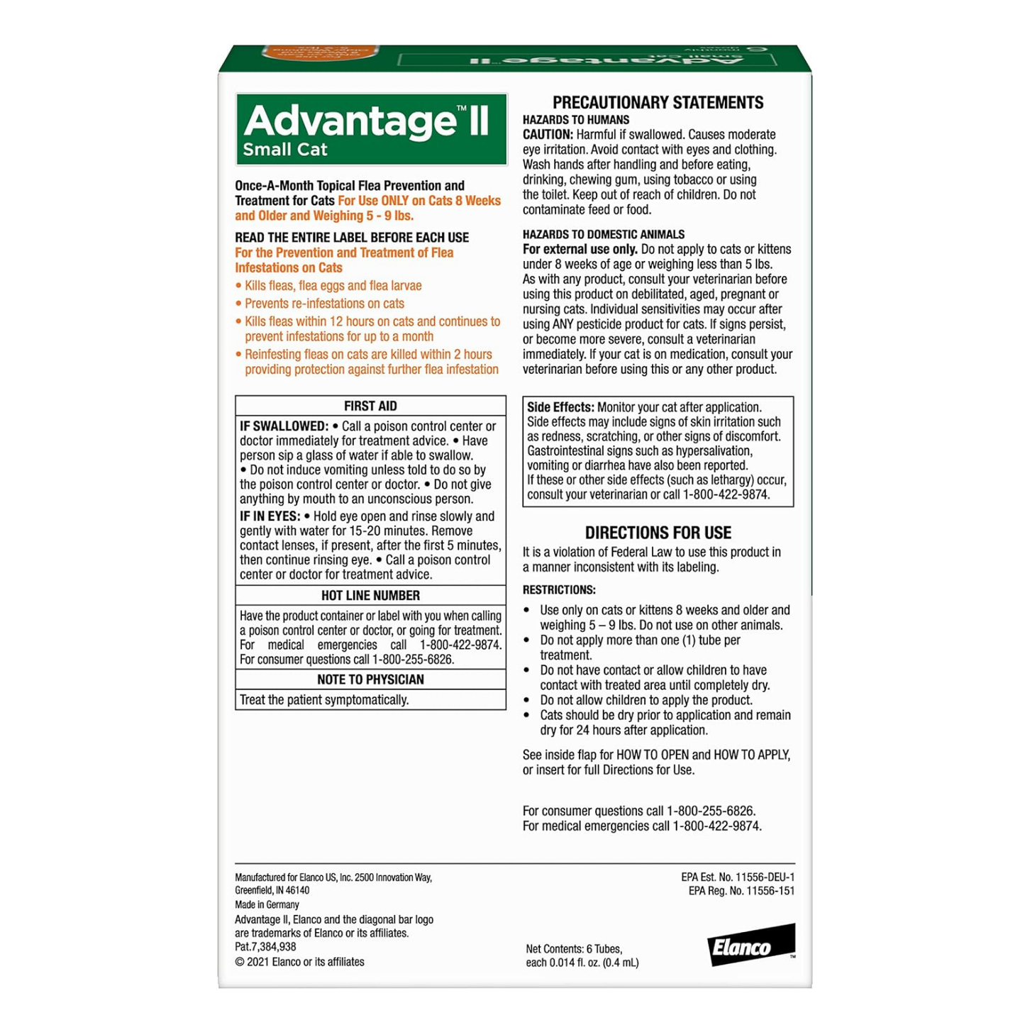 Advantage II Small Cat Flea Treatment 5-9 lbs. 6-Month Supply
