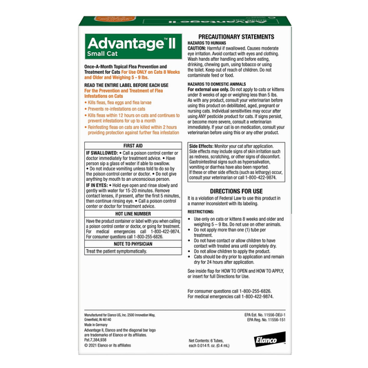 Advantage II Small Cat Flea Treatment 5-9 lbs. 6-Month Supply