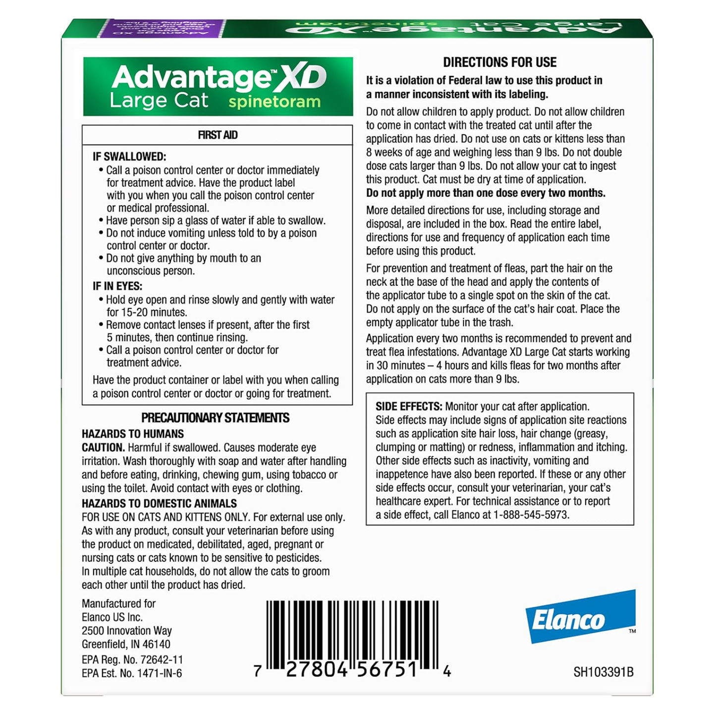 Advantage XD Large Cat Flea Treatment Over 9 lbs. 4 Doses 8-Month Supply